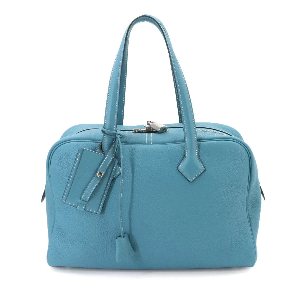 HERMES Victoria 35 Hand Bag Taurillon Clemence Bleu Jean Purse 90343570