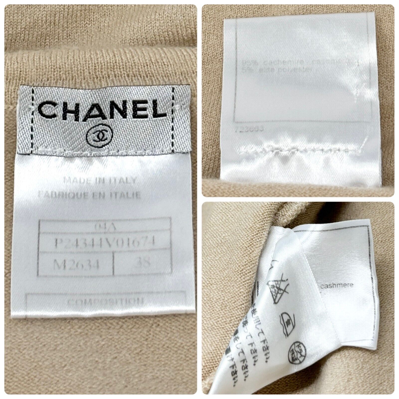 CHANEL Vintage 04A CC Logo Turtleneck Sweater #38 Long Sleeve Top Cream Cashmere