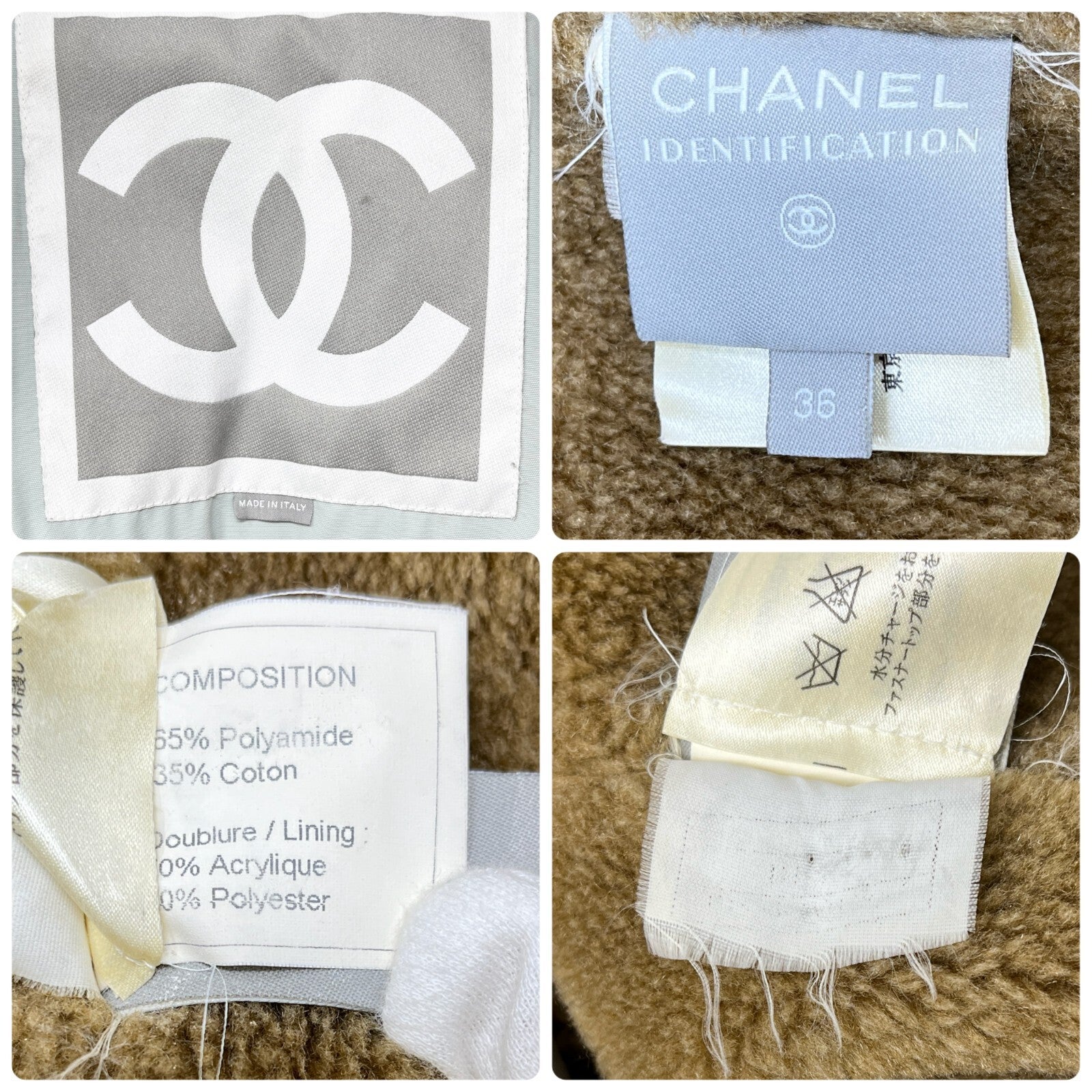 CHANEL Sport Vintage 01A CC Logo Ski Wear Jacket #36 Blue Brown Cotton Fur Zip
