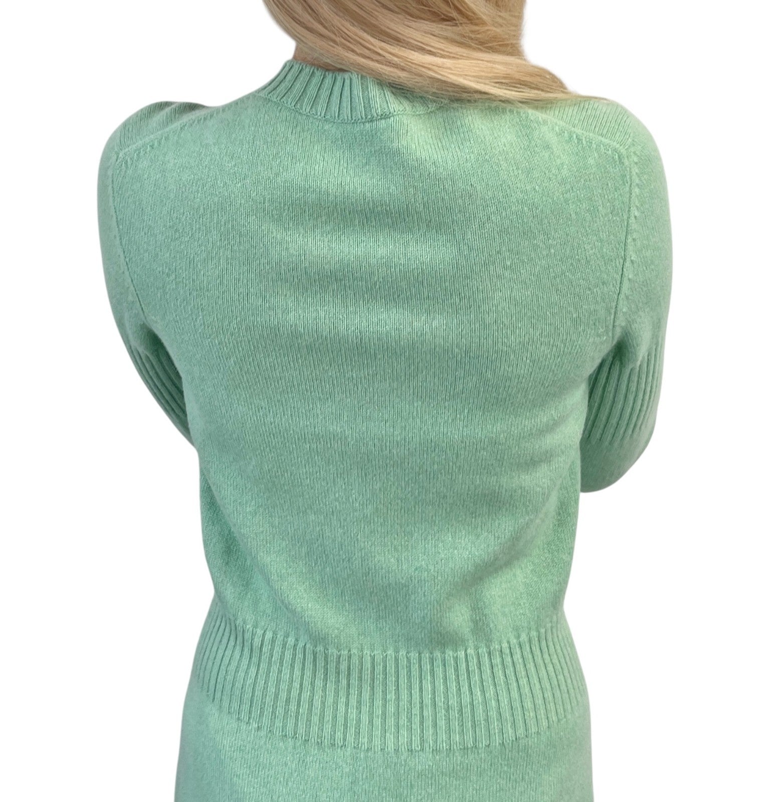 CHANEL Vintage P52425 CC Turnlock Logo Knit Cardigan Dress #38 Cashmere Green
