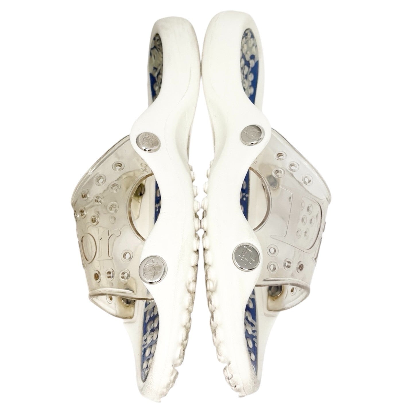 Christian Dior Vintage CD Logo Surf Chick Beach Sandals #38 White Blue Rubber