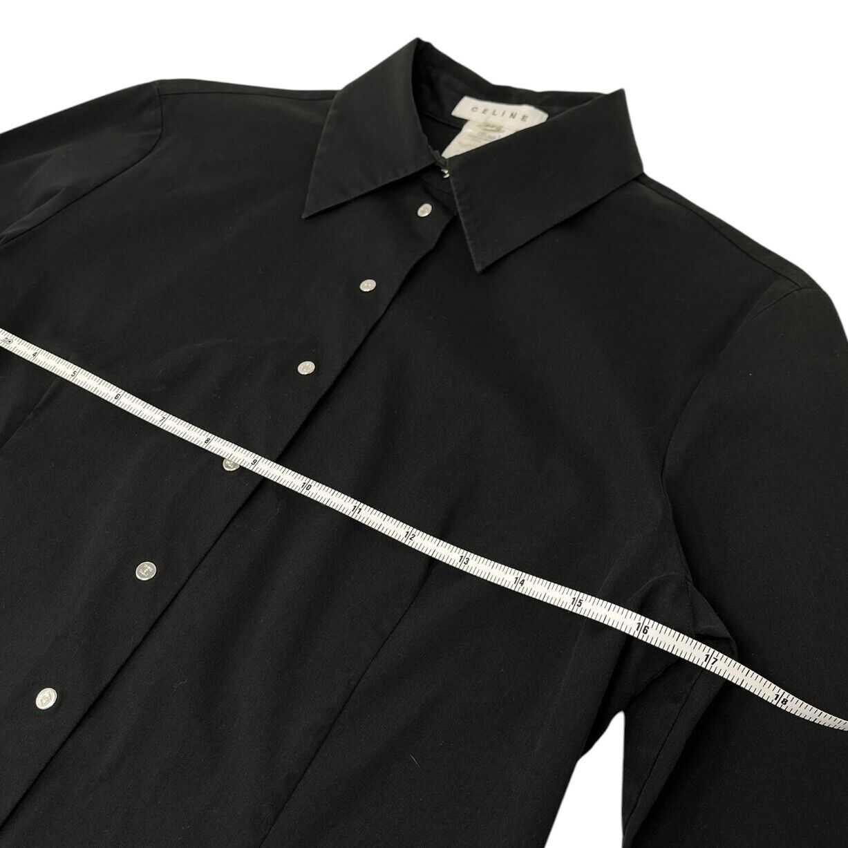 CELINE Vintage Macadam Logo Black Shirt #38 Blouse Top Black Silver Cotton