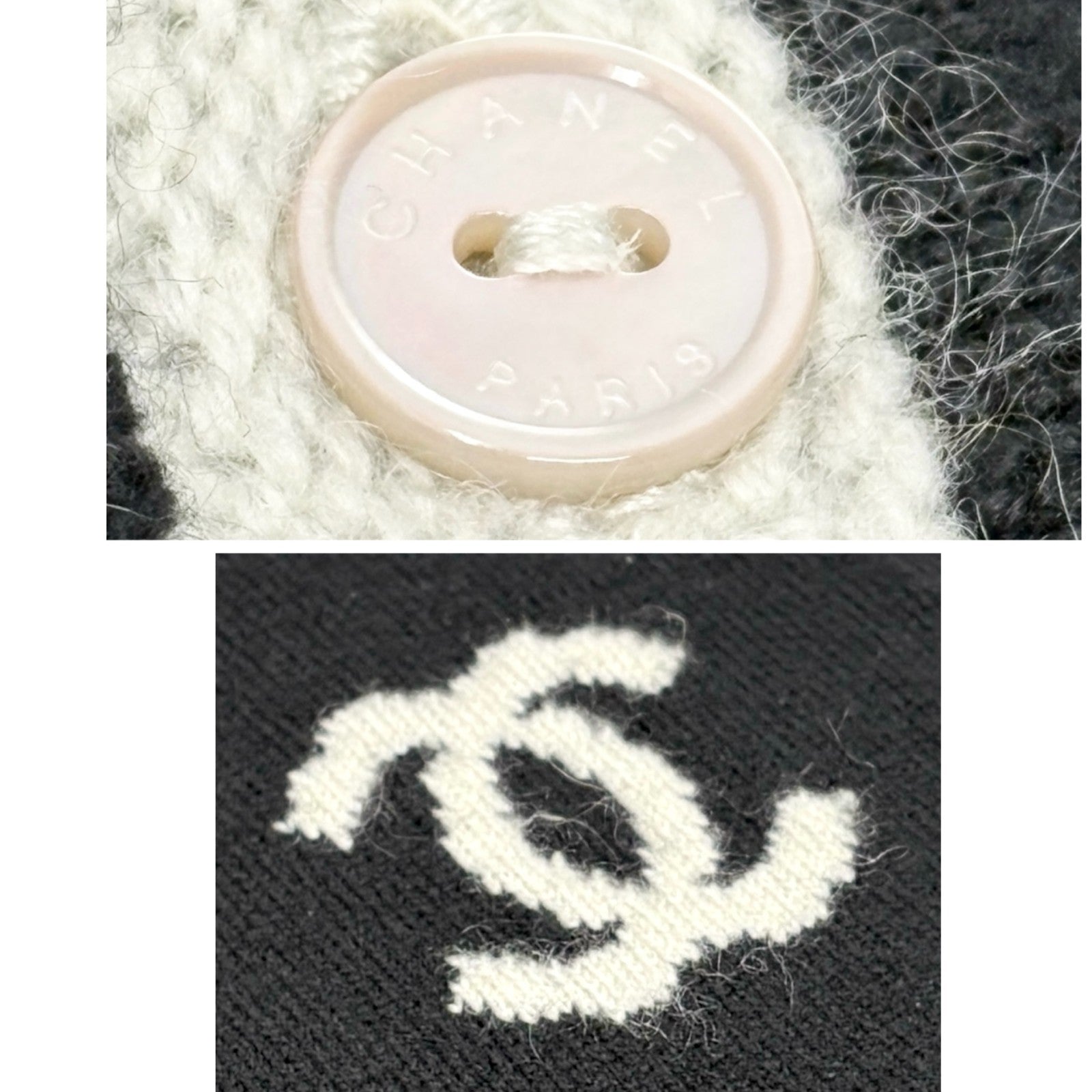 CHANEL Vintage 04A CC Logo Knit Dress One-piece #34 Black Gray Cashmere Button