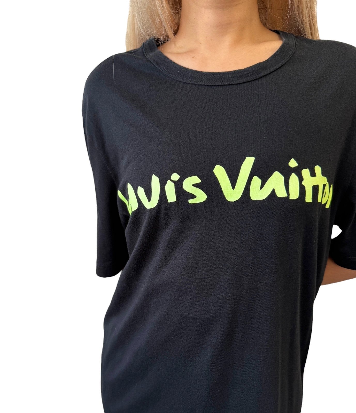 LOUIS VUITTON Vintage Graffiti T-shirts Top Mens #M Black Light Green Cotton