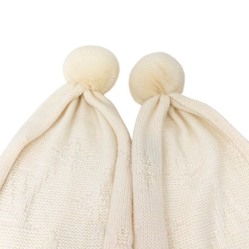 LOUIS VUITTON Vintage Monogram Escharpe Fur Scarf Shawl Cream Cashmere Logo