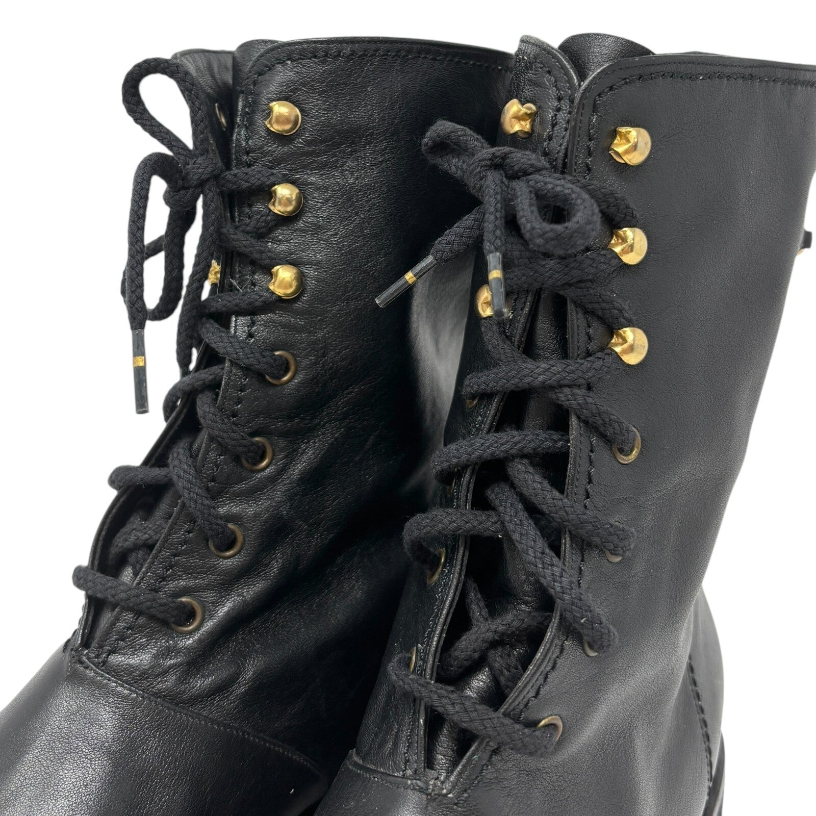 CHANEL Vintage CC Logo Lace-up Ankle Boots #36.5 Short Boots Black Gold Leather