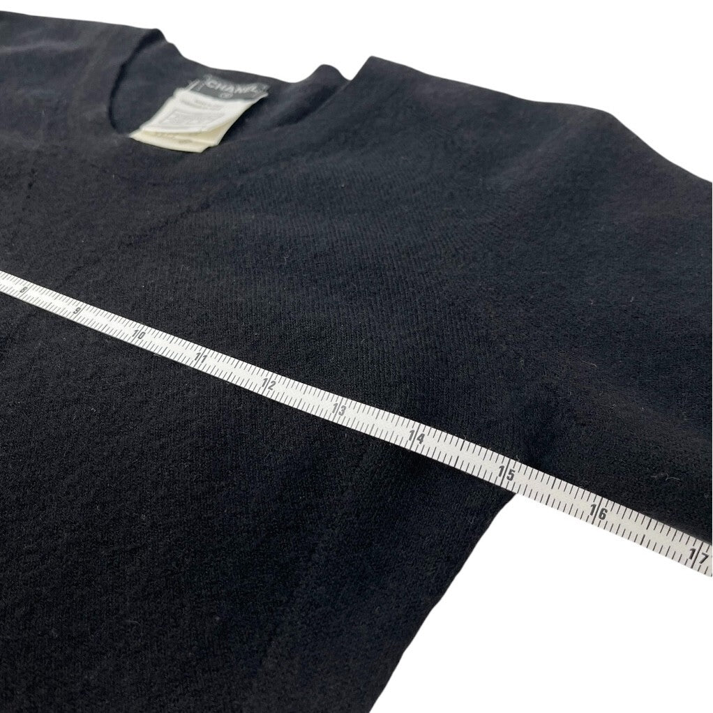 CHANEL Vintage 02A CC Mark Logo Sweater Knit Top #42 Black Cashmere Long Sleeve