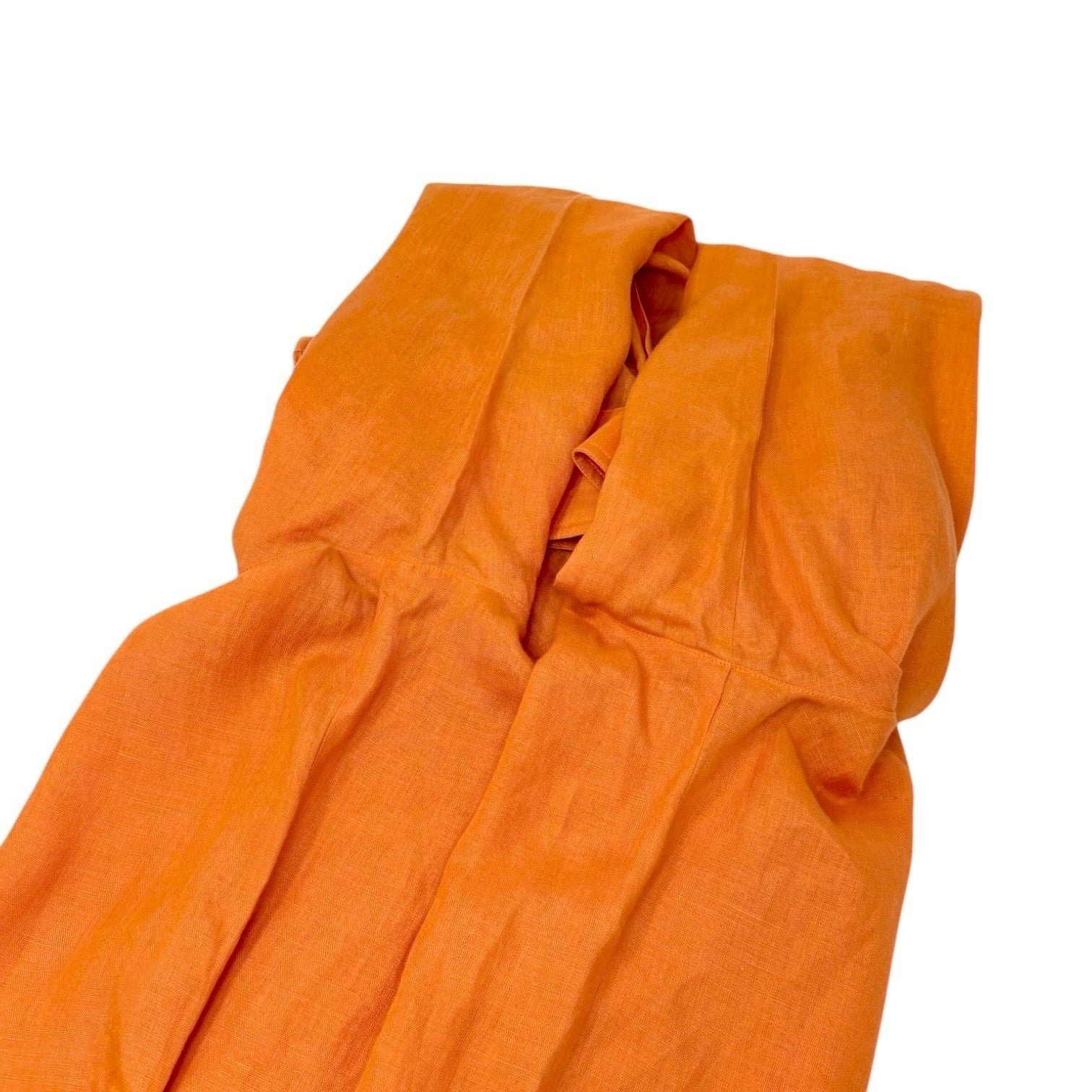 HERMES Vintage H Logo Horse Carriage Embroidery Shirt #36 Orange Linen Button