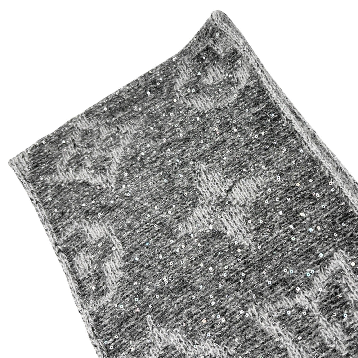 LOUIS VUITTON Vintage Monogram Logo Knit Sequins Scarf Muffler Wrap Gray Mohair