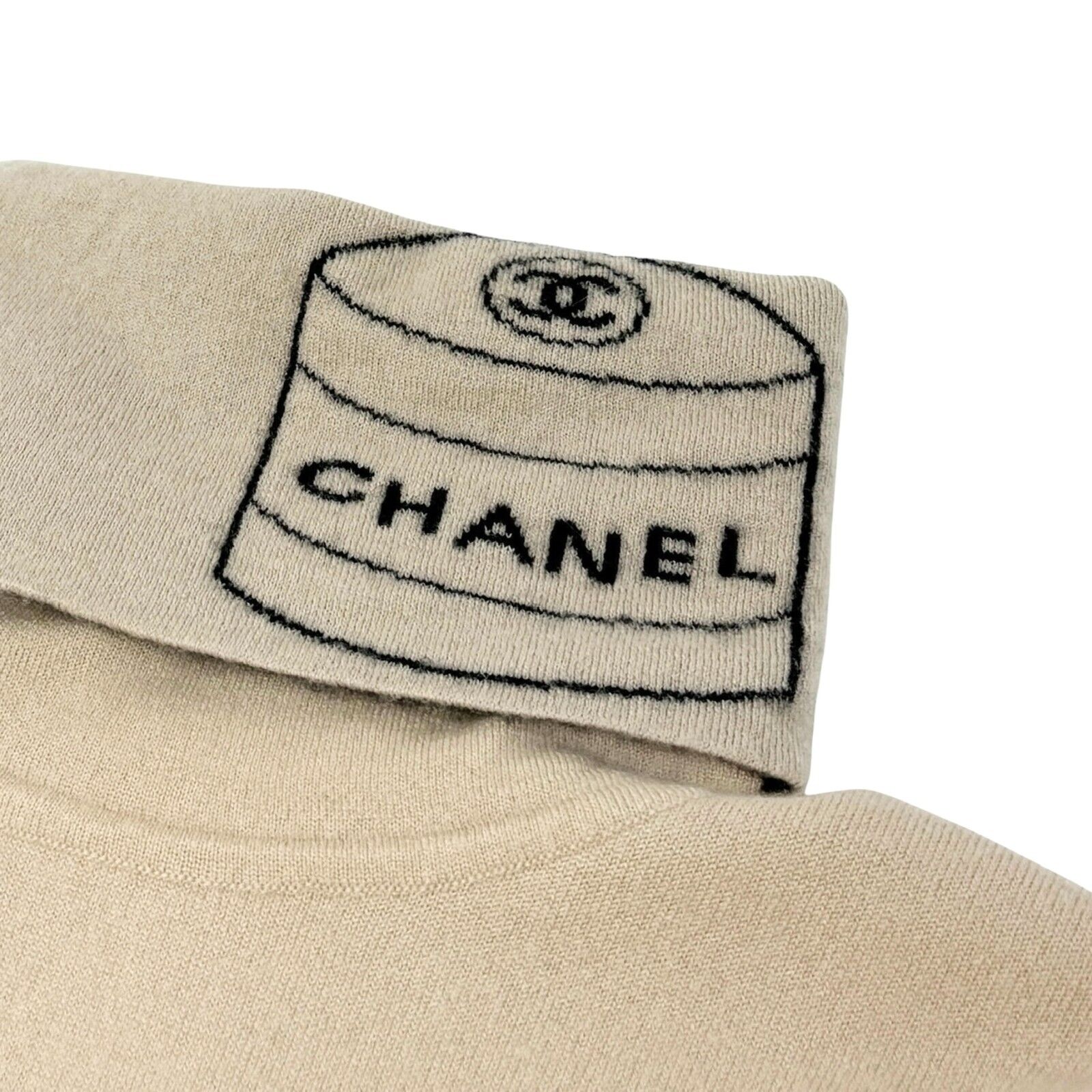 CHANEL Vintage 04A CC Logo Turtleneck Sweater #38 Long Sleeve Top Cream Cashmere