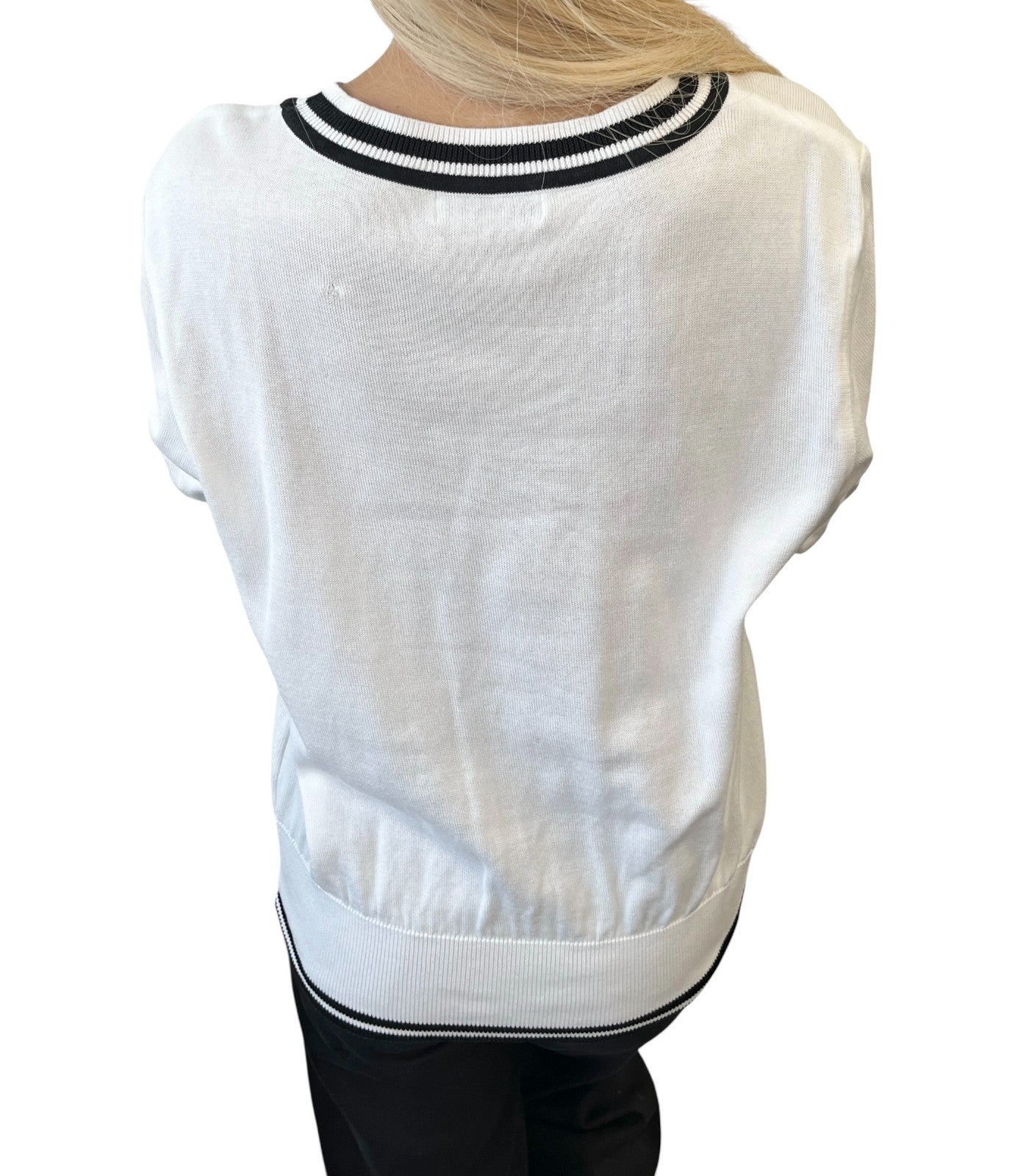 Yves Saint Laurent Vintage YSL Logo Knit T-shirt Top #M White Black Cotton