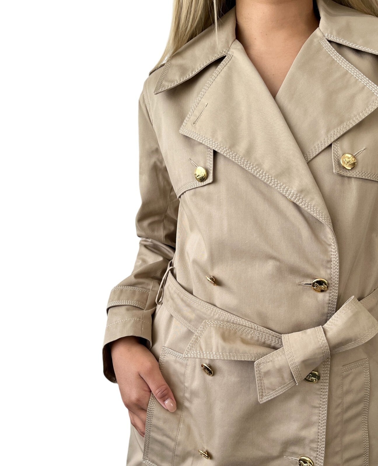 CELINE Vintage Logo Trench Coat #40 Light Brown Gold Cotton Button Stitch