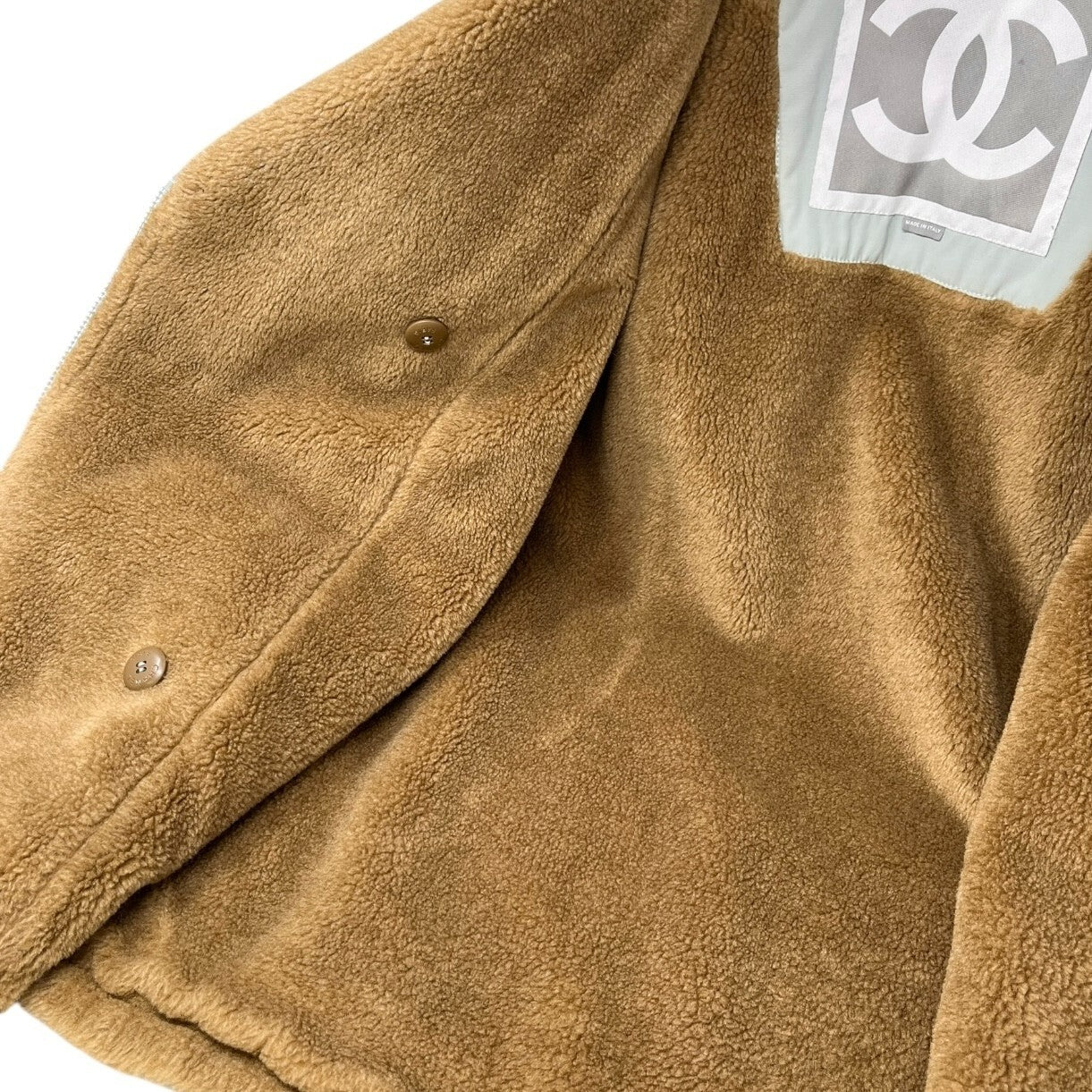CHANEL Sport Vintage 01A CC Logo Ski Wear Jacket #36 Blue Brown Cotton Fur Zip