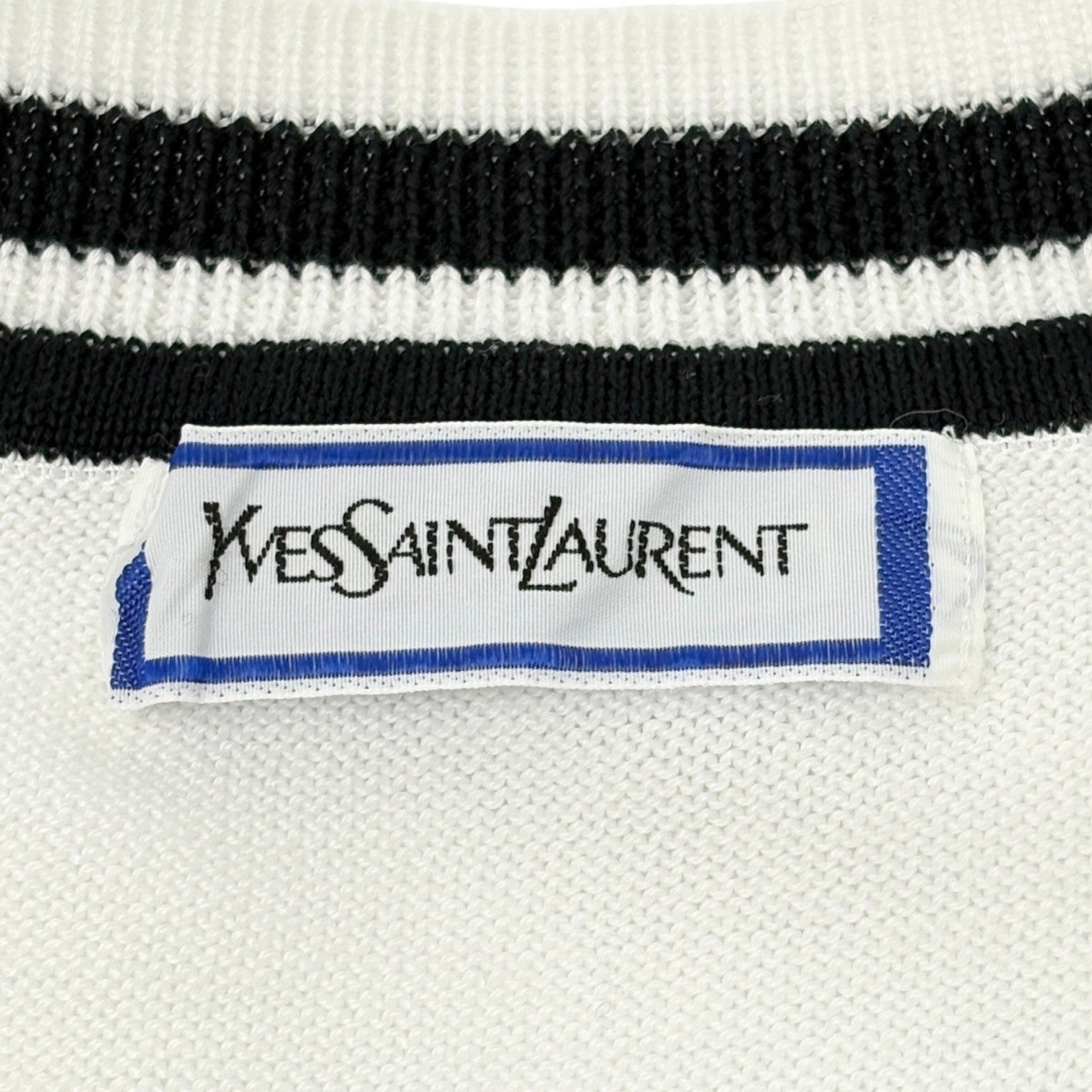 Yves Saint Laurent Vintage YSL Logo Knit T-shirt Top #M White Black Cotton