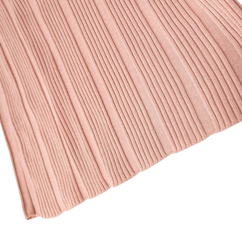 CHANEL Vintage 07P CC Mark Logo Rib Knit Top #S Pink Gold Cotton Button