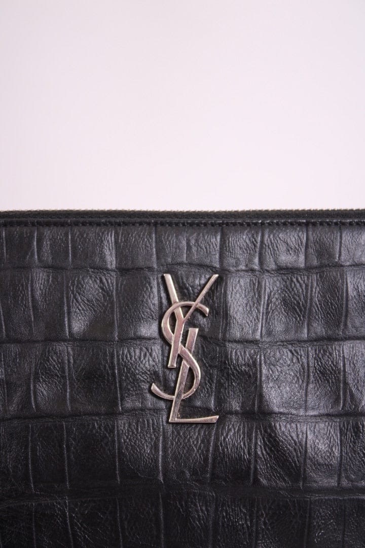 Saint Laurent Saint Laurent Croc Effect Wristlet Clutch Black