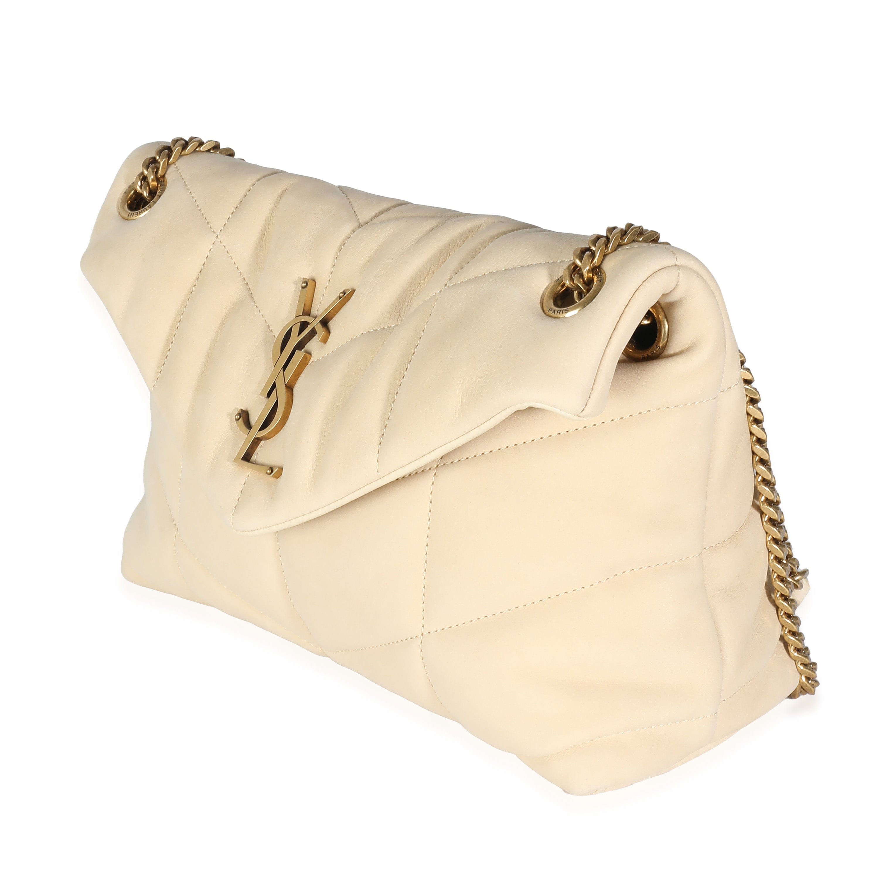 Saint Laurent YSL Beige Quilted Nubuck Small Puffer Chain Bag