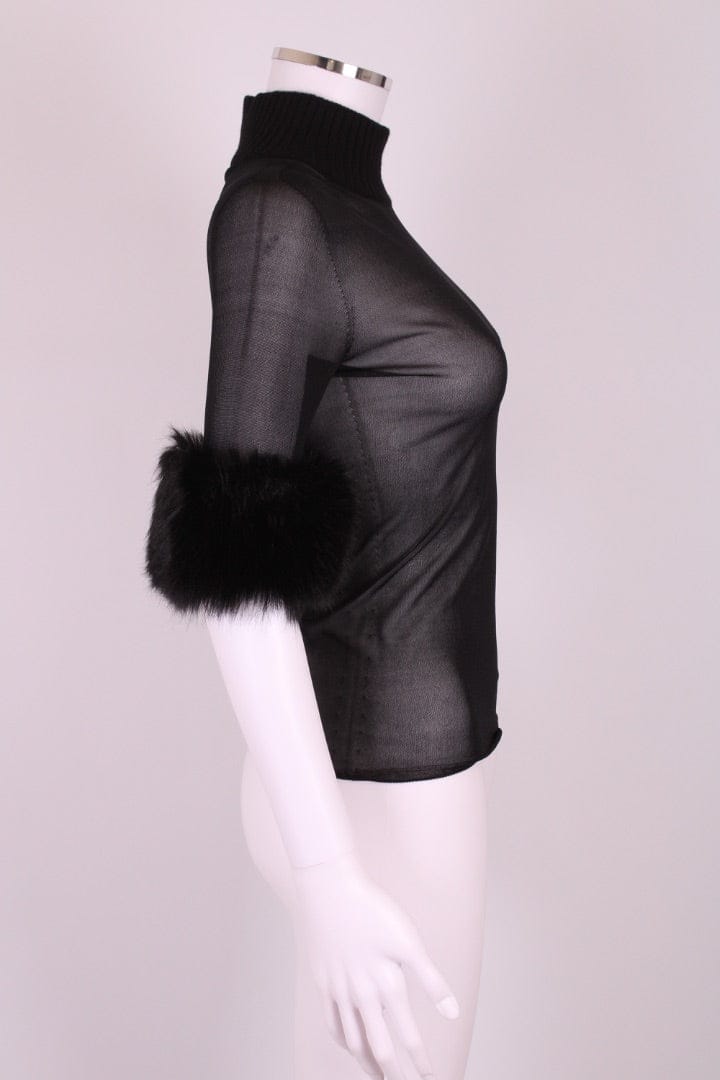 Saint Laurent Saint Laurent Sheer Faux Fur Cuff Top Black S