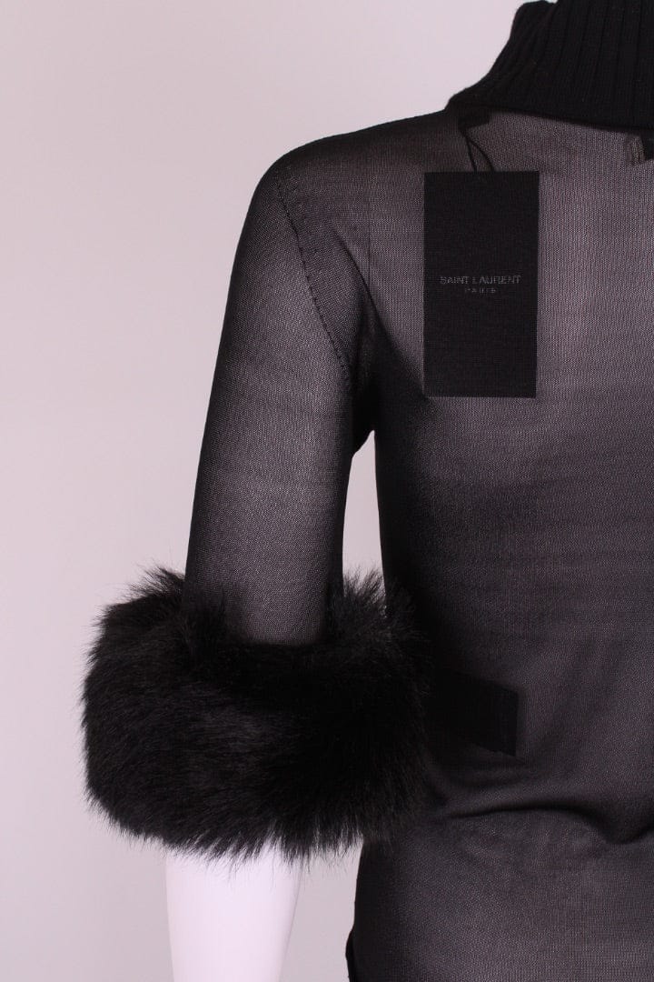 Saint Laurent Saint Laurent Sheer Faux Fur Cuff Top Black S