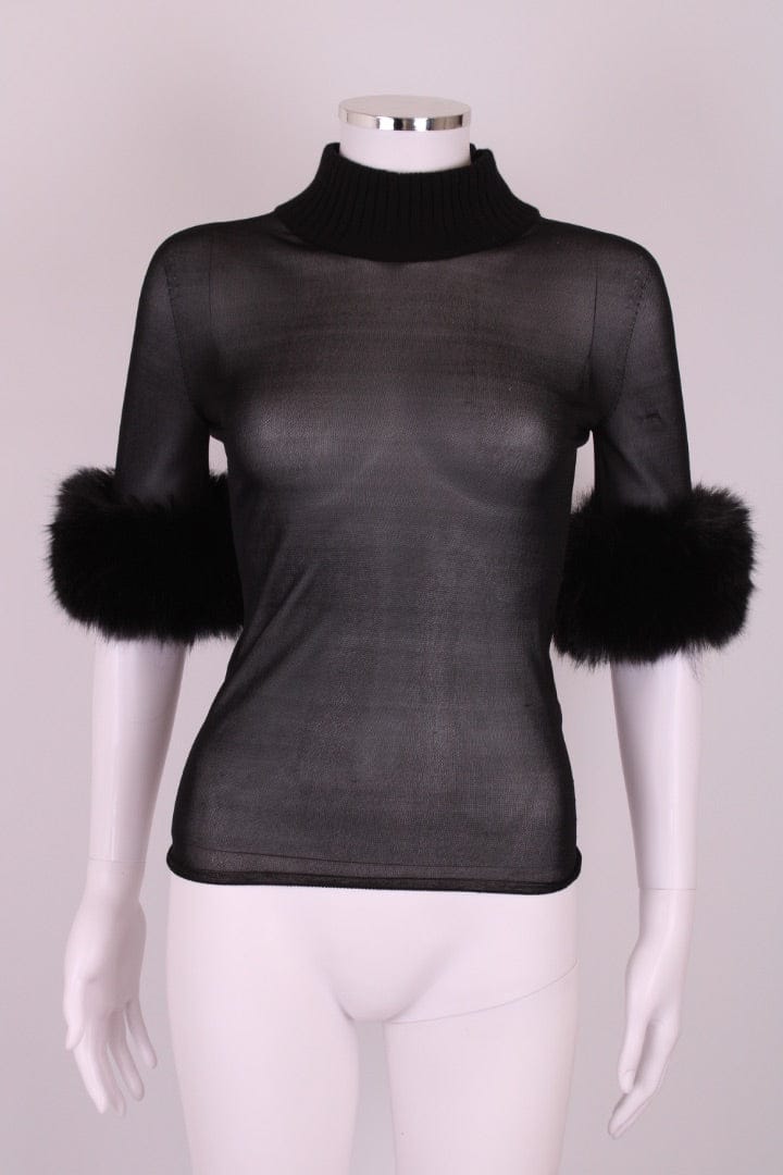 Saint Laurent Saint Laurent Sheer Faux Fur Cuff Top Black S