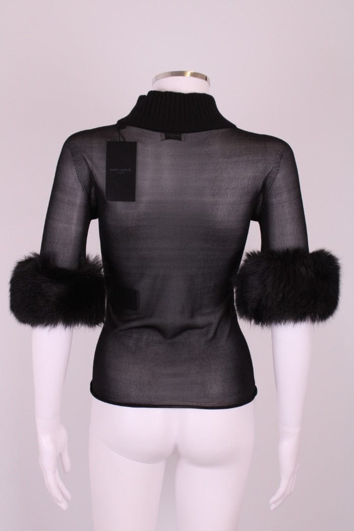 Saint Laurent Saint Laurent Sheer Faux Fur Cuff Top Black S