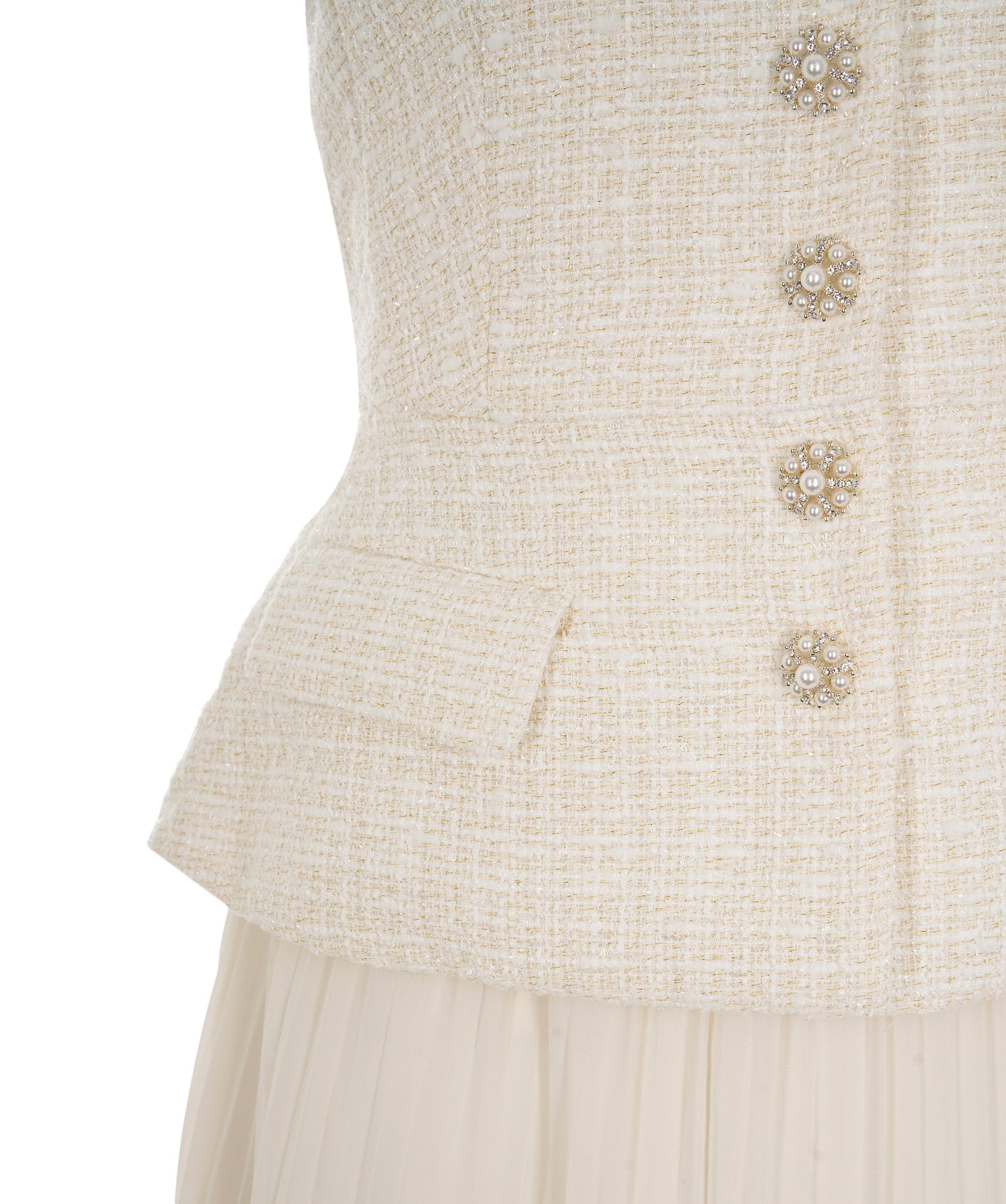 Self-Portrait Self-Portrait Cream Boucle & Chiffon Belted Midi Dress ALC2306