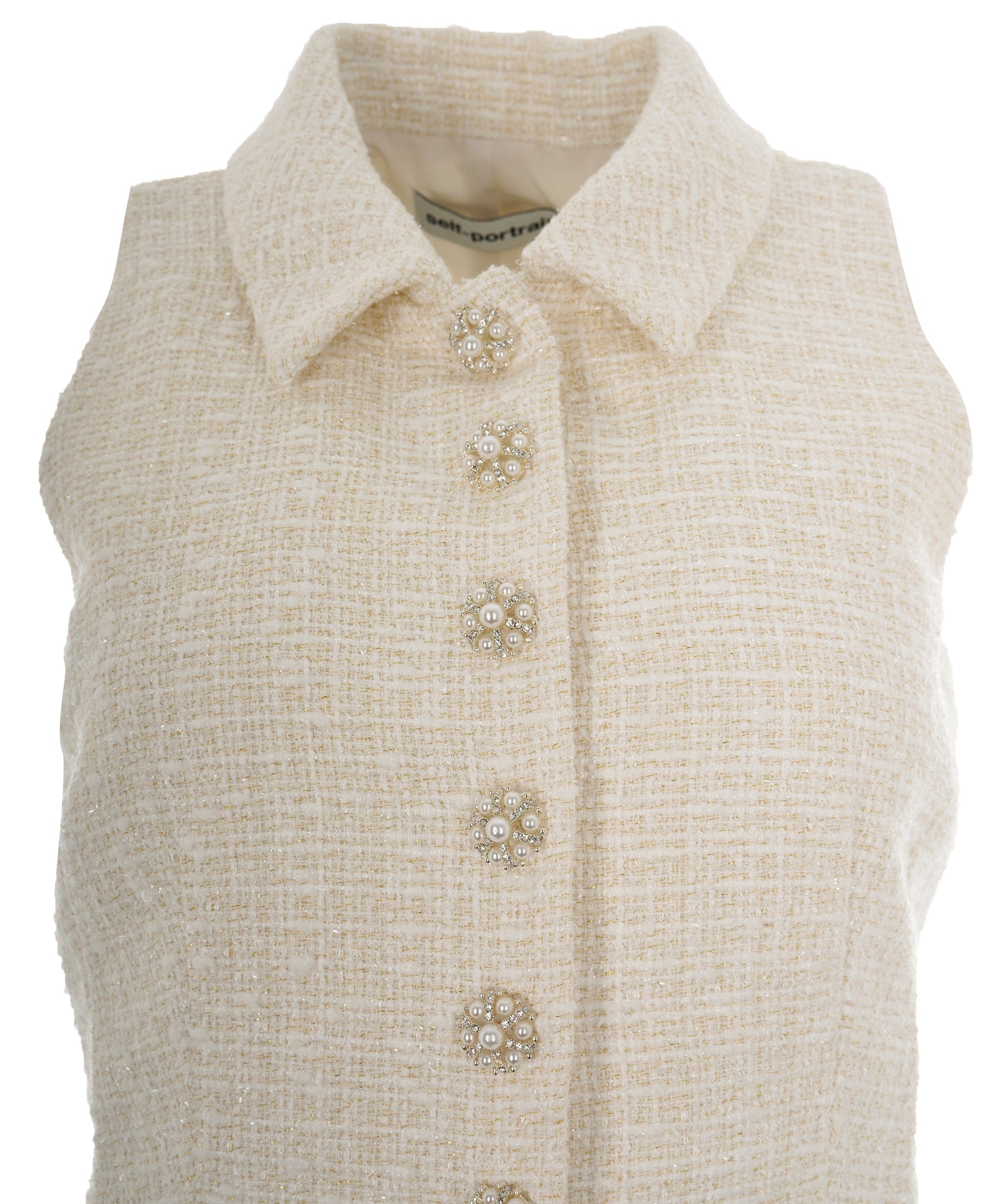 Self-Portrait Self-Portrait Cream Boucle & Chiffon Belted Midi Dress ALC2306