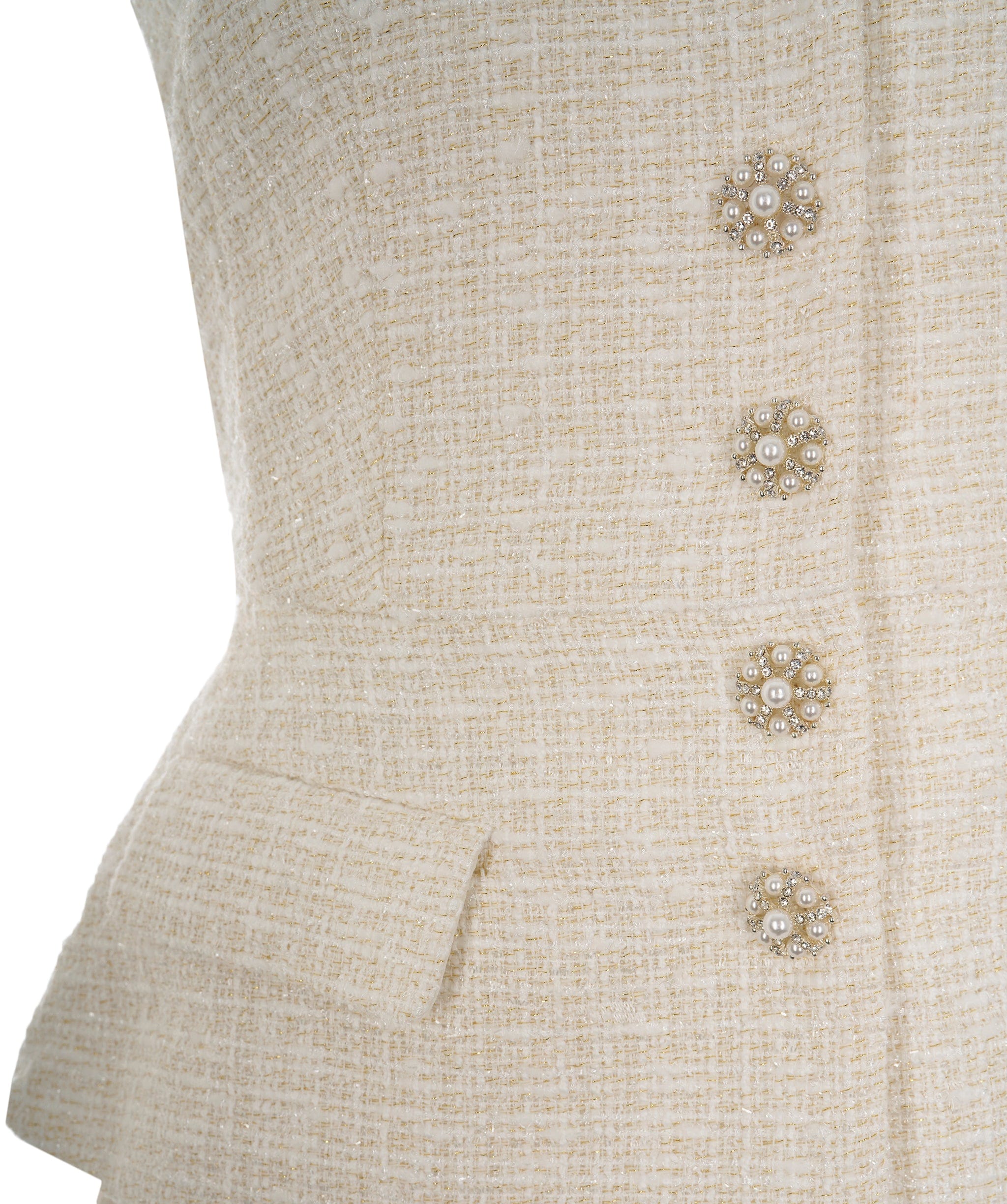 Self-Portrait Self-Portrait Cream Boucle & Chiffon Belted Midi Dress ALC2306