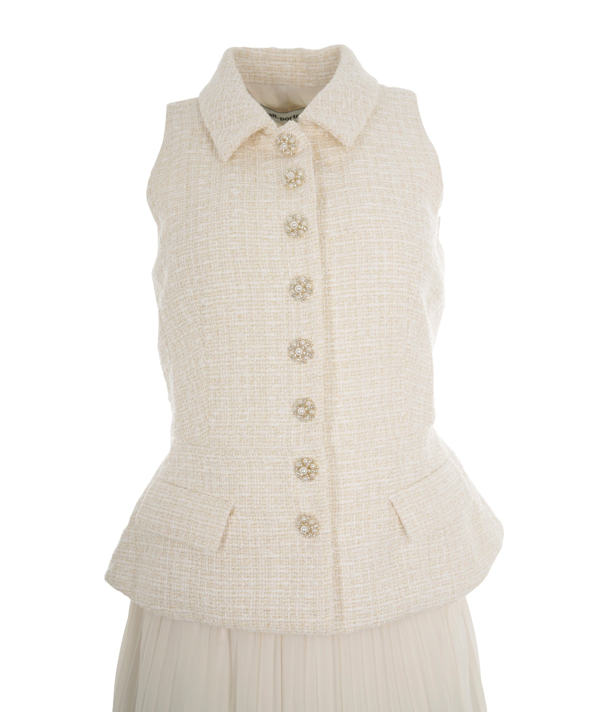 Self-Portrait Self-Portrait Cream Boucle & Chiffon Belted Midi Dress ALC2306