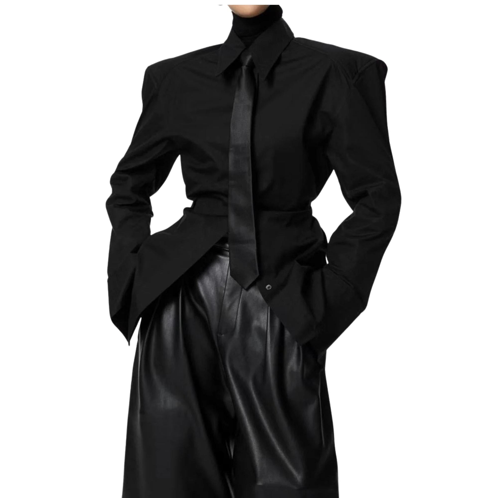 SEOUL COLLECTION FITTED LONG SLEEVE SHIRT WITH BELT