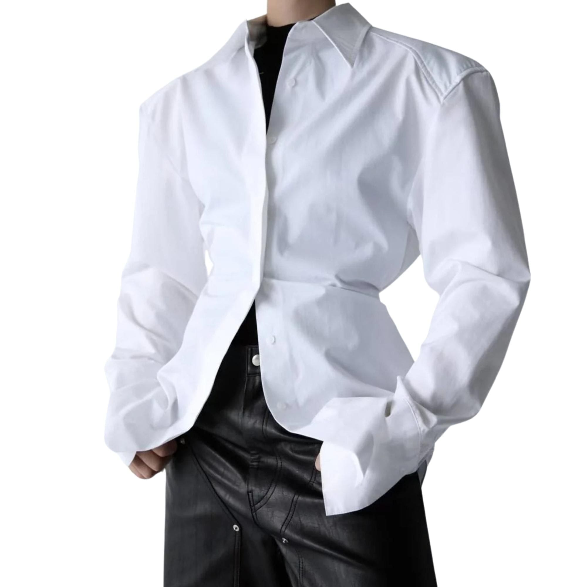SEOUL COLLECTION FITTED LONG SLEEVE SHIRT WITH BELT