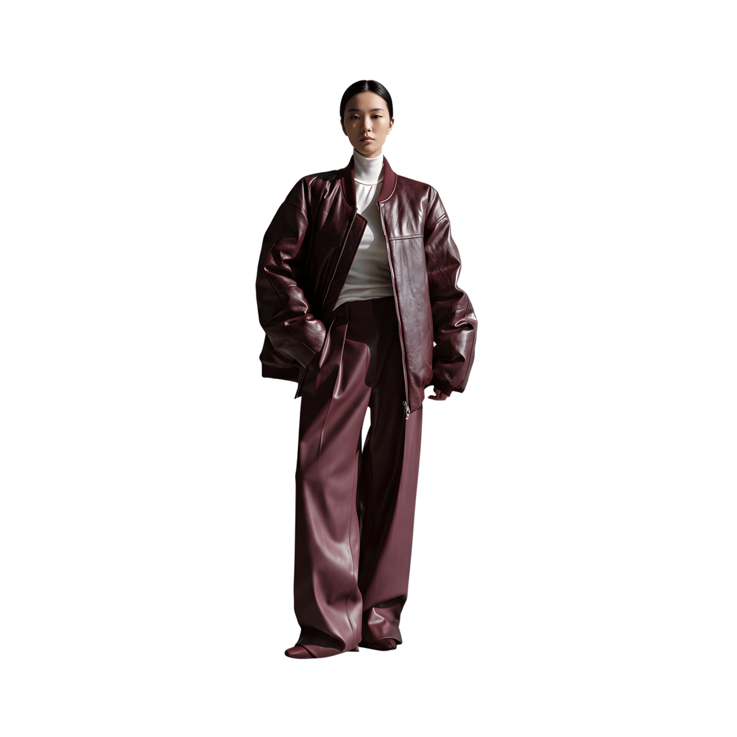 SEOUL COLLECTION FRONT PLEATED LEATHER TROUSERS (بنطلون)