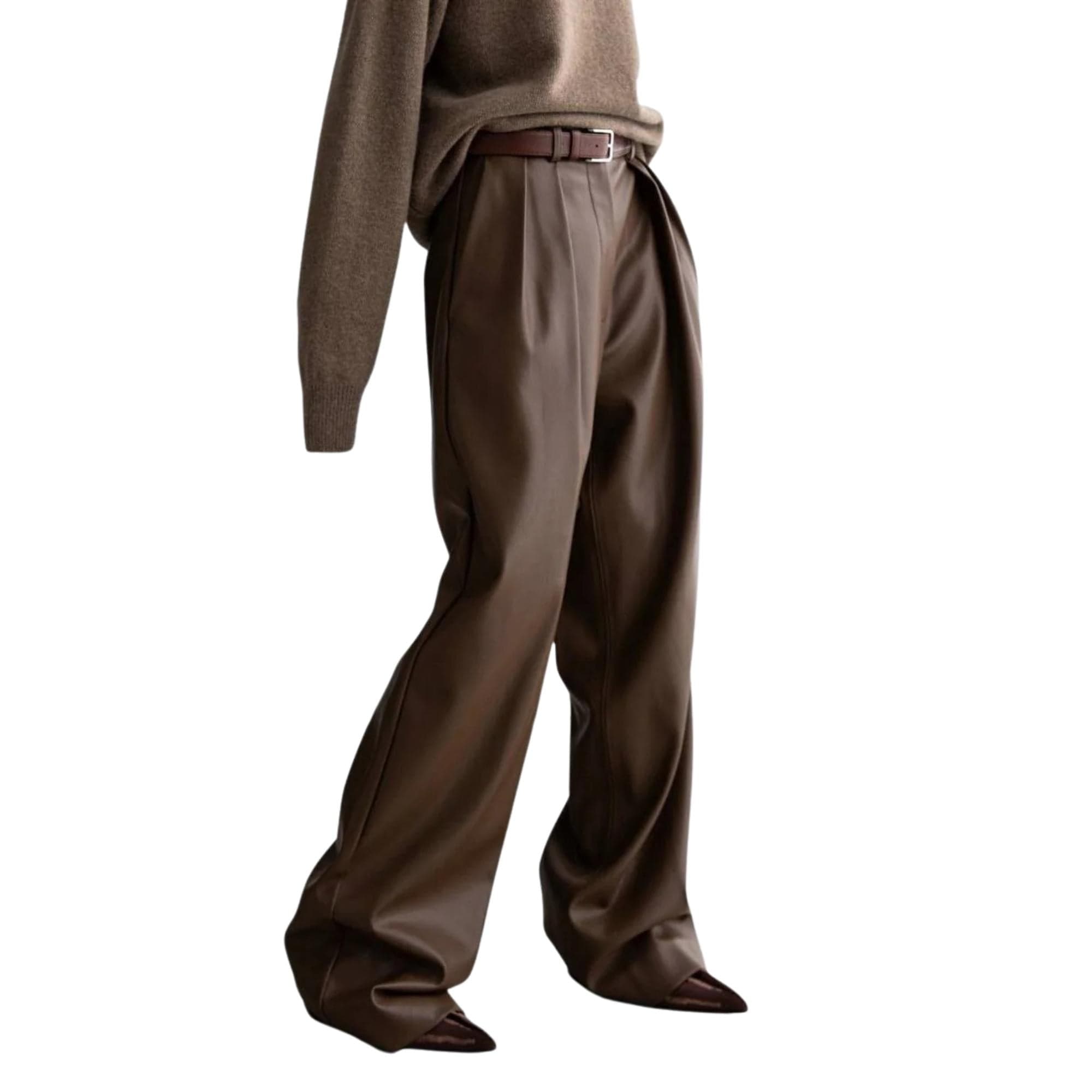 SEOUL COLLECTION FRONT PLEATED LEATHER TROUSERS (بنطلون)
