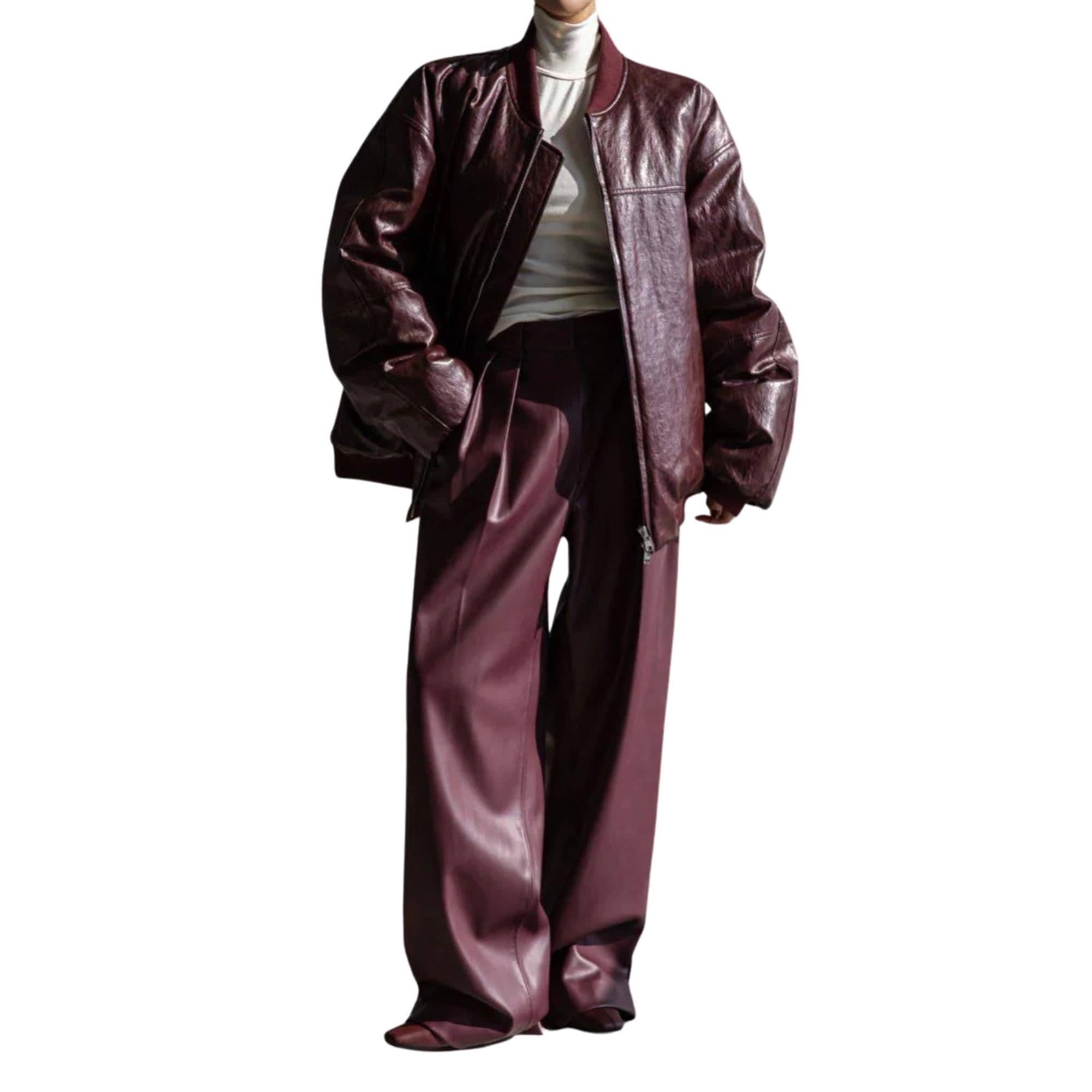 SEOUL COLLECTION FRONT PLEATED LEATHER TROUSERS (بنطلون)