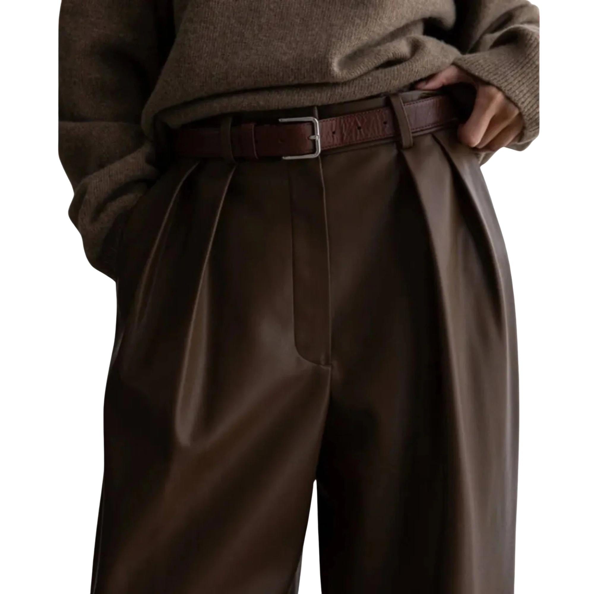 SEOUL COLLECTION FRONT PLEATED LEATHER TROUSERS (بنطلون)