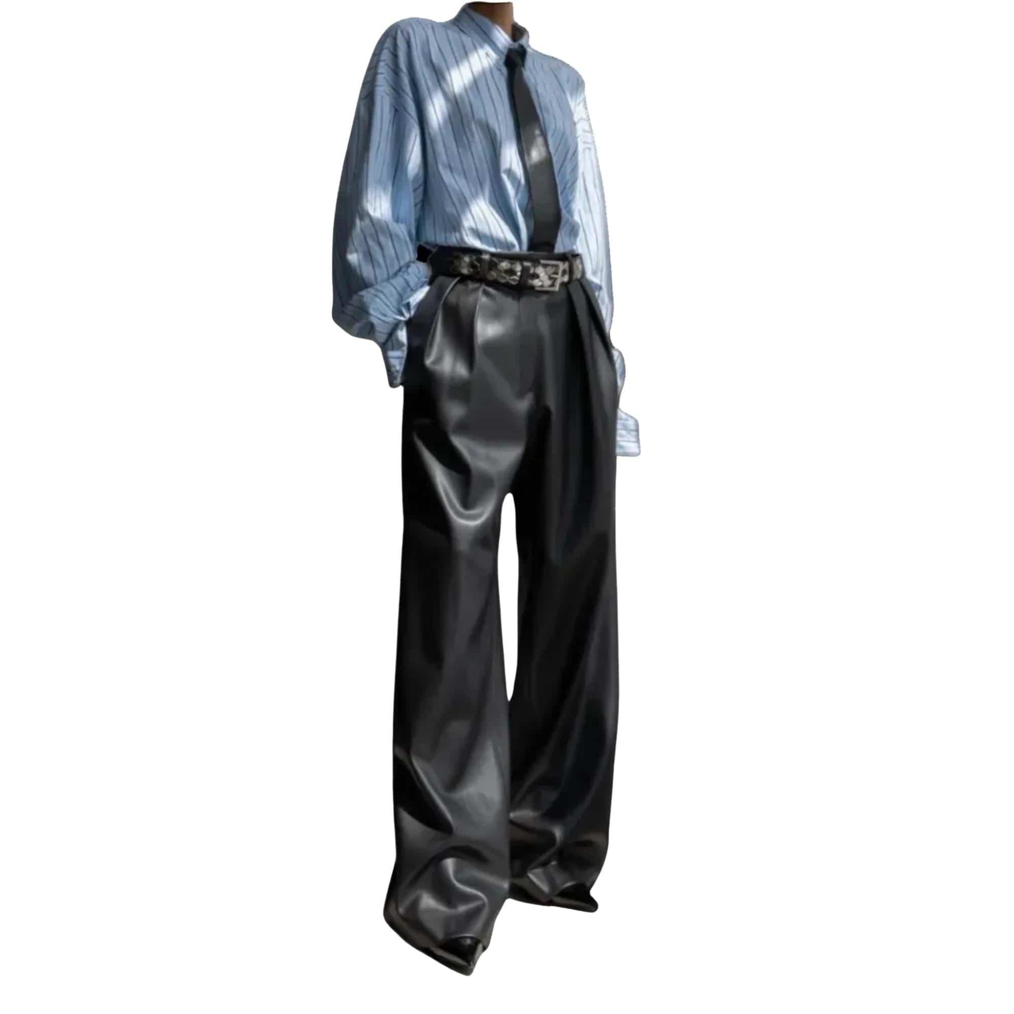 SEOUL COLLECTION FRONT PLEATED LEATHER TROUSERS (بنطلون)