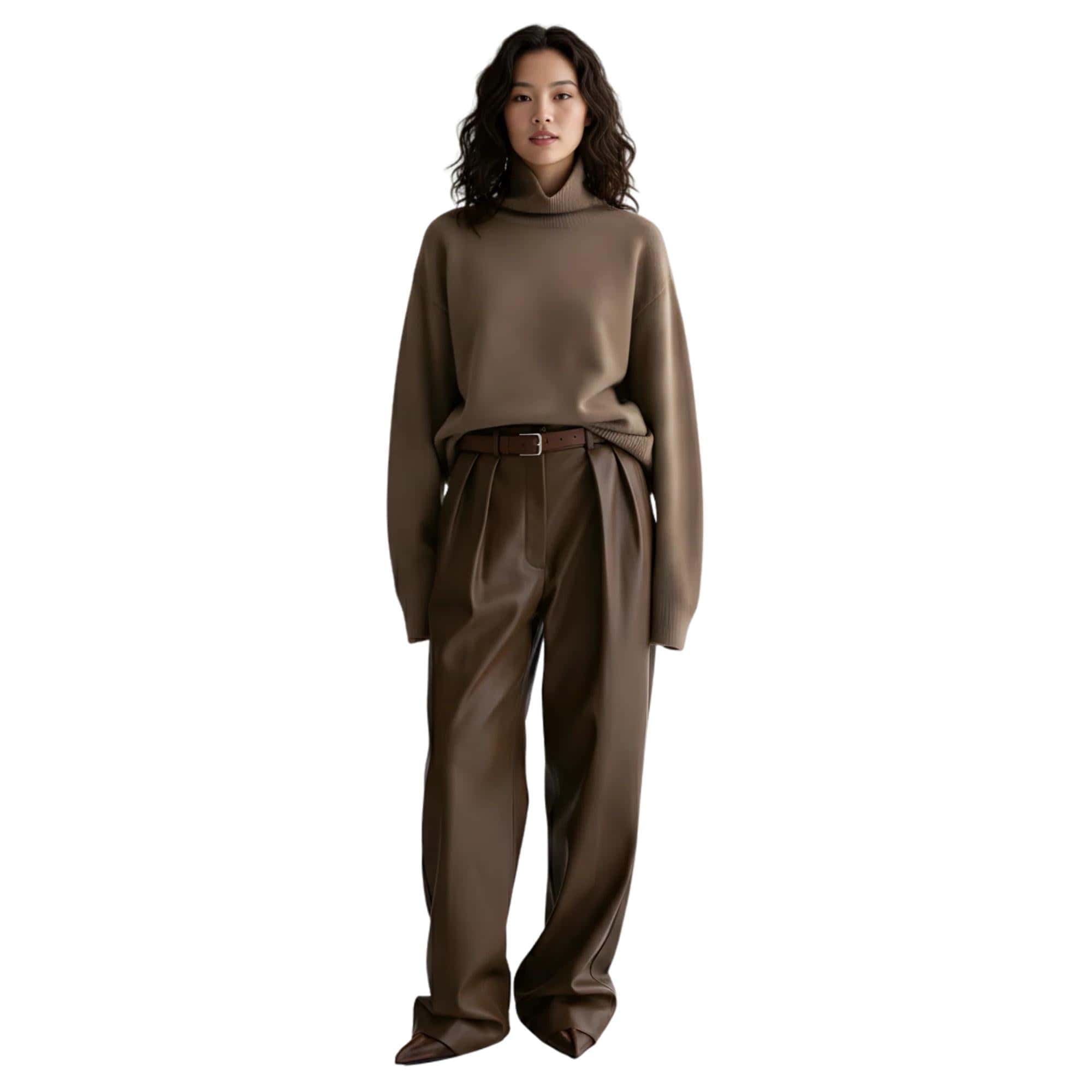 SEOUL COLLECTION FRONT PLEATED LEATHER TROUSERS (بنطلون)