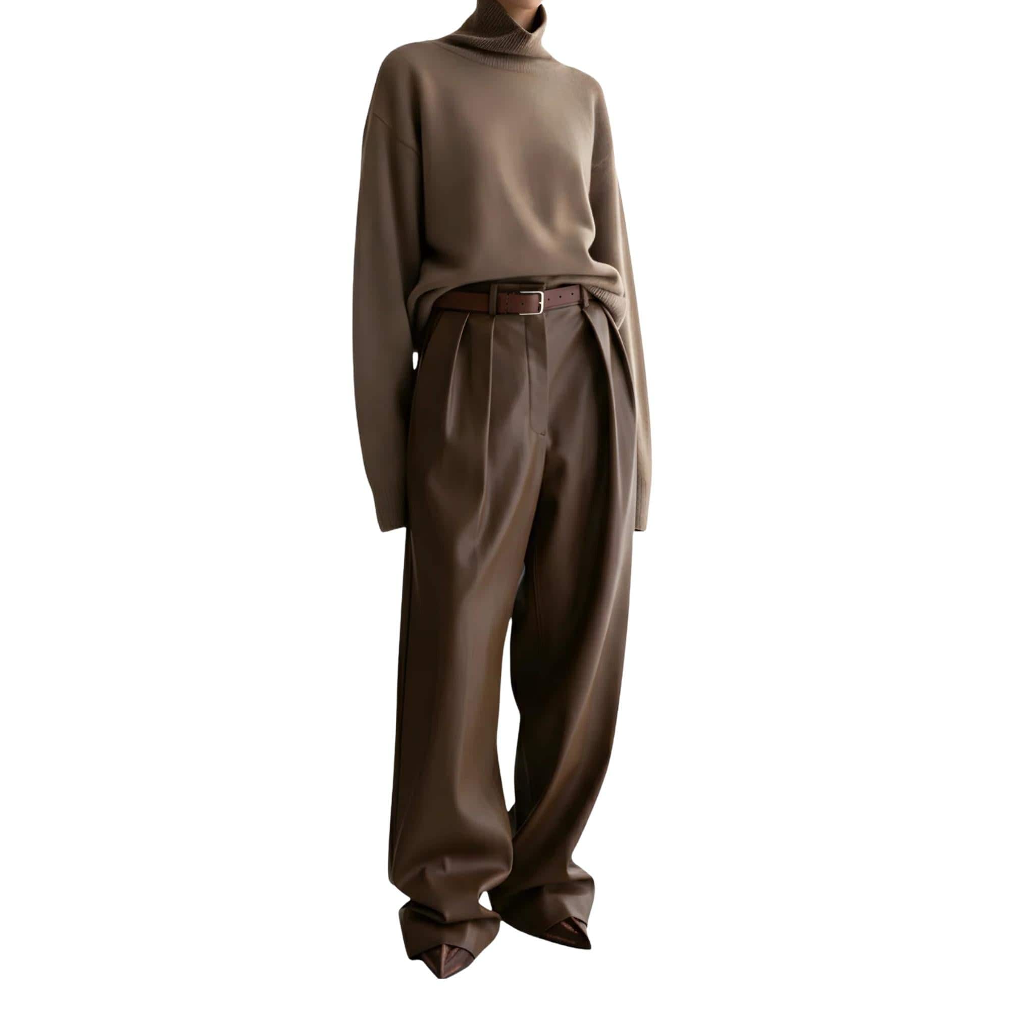 SEOUL COLLECTION FRONT PLEATED LEATHER TROUSERS (بنطلون)