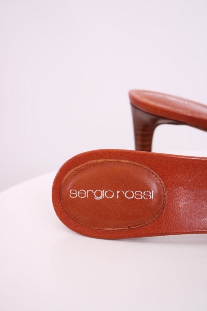 Sergio Rossi Sergio Rossi Peep Toe Mule Heels Tan 37.5