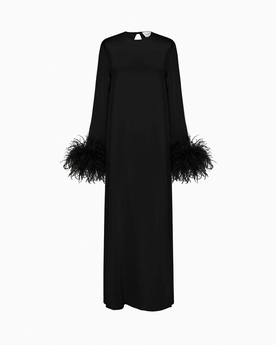Sleeper Suzi Maxi Dress with Detachable Feathers in Black