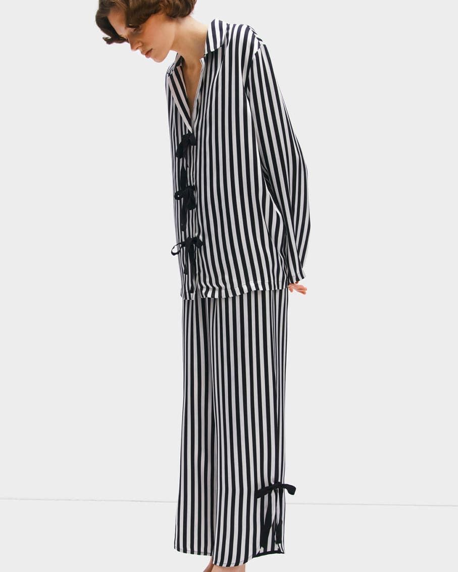 Sleeper Phoenix Striped Set with Bow Details in Black & White