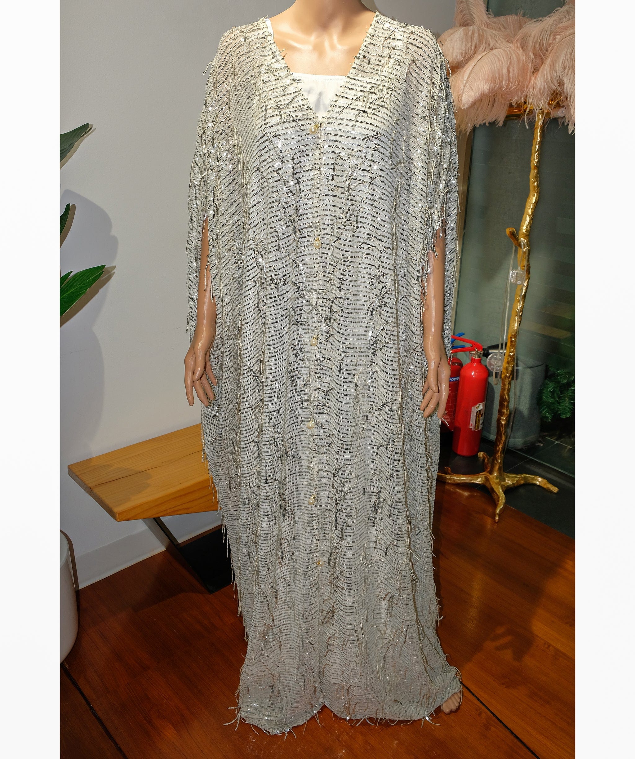 TAIRA Empress Kaftan Ivory Tassel with Slip REC1483