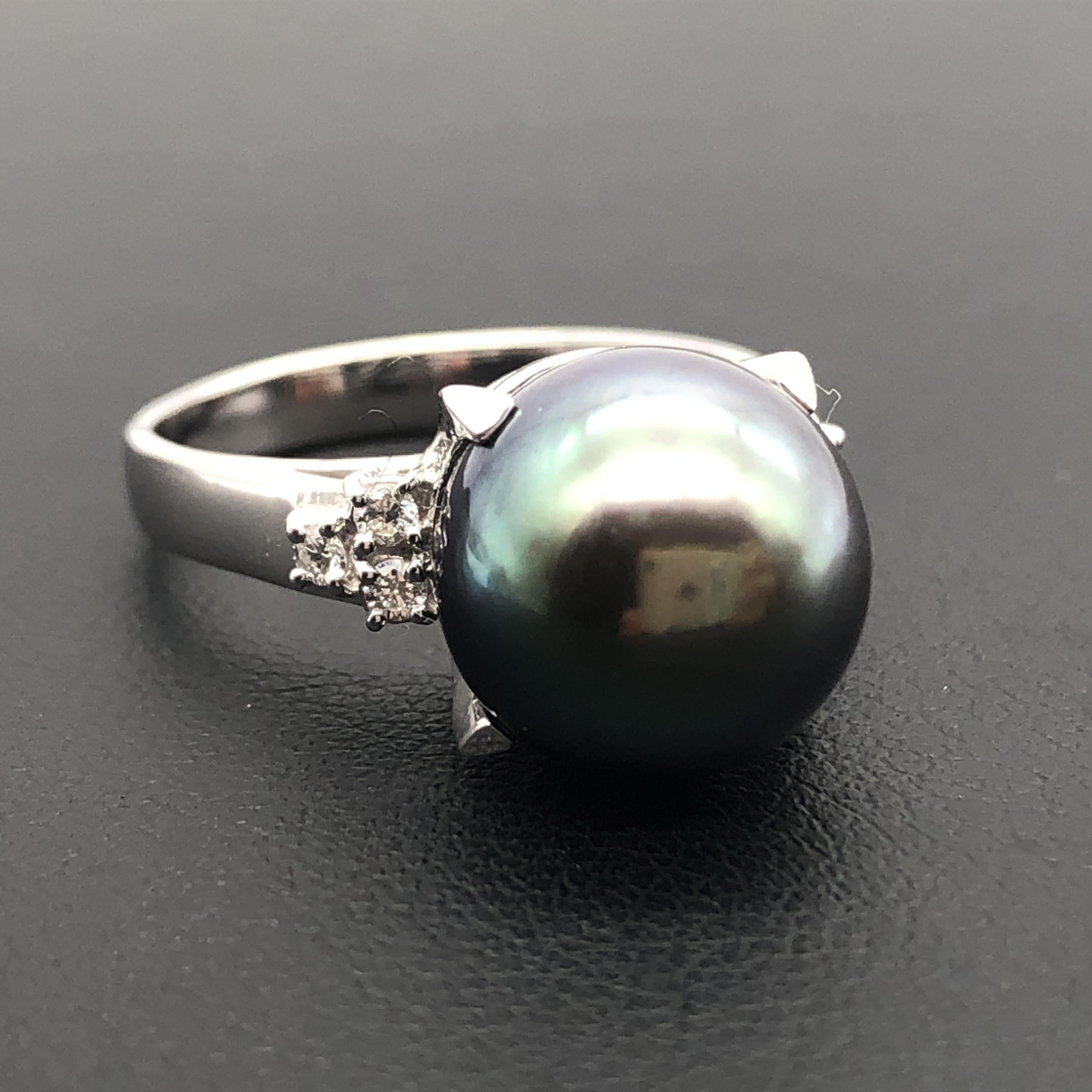 Tasaki Tasaki 1P Black Pearl & Diamond Ring, P(10.8mm), D(0.08mm), PT900, 7.2g, US Size 6 ALC3265
