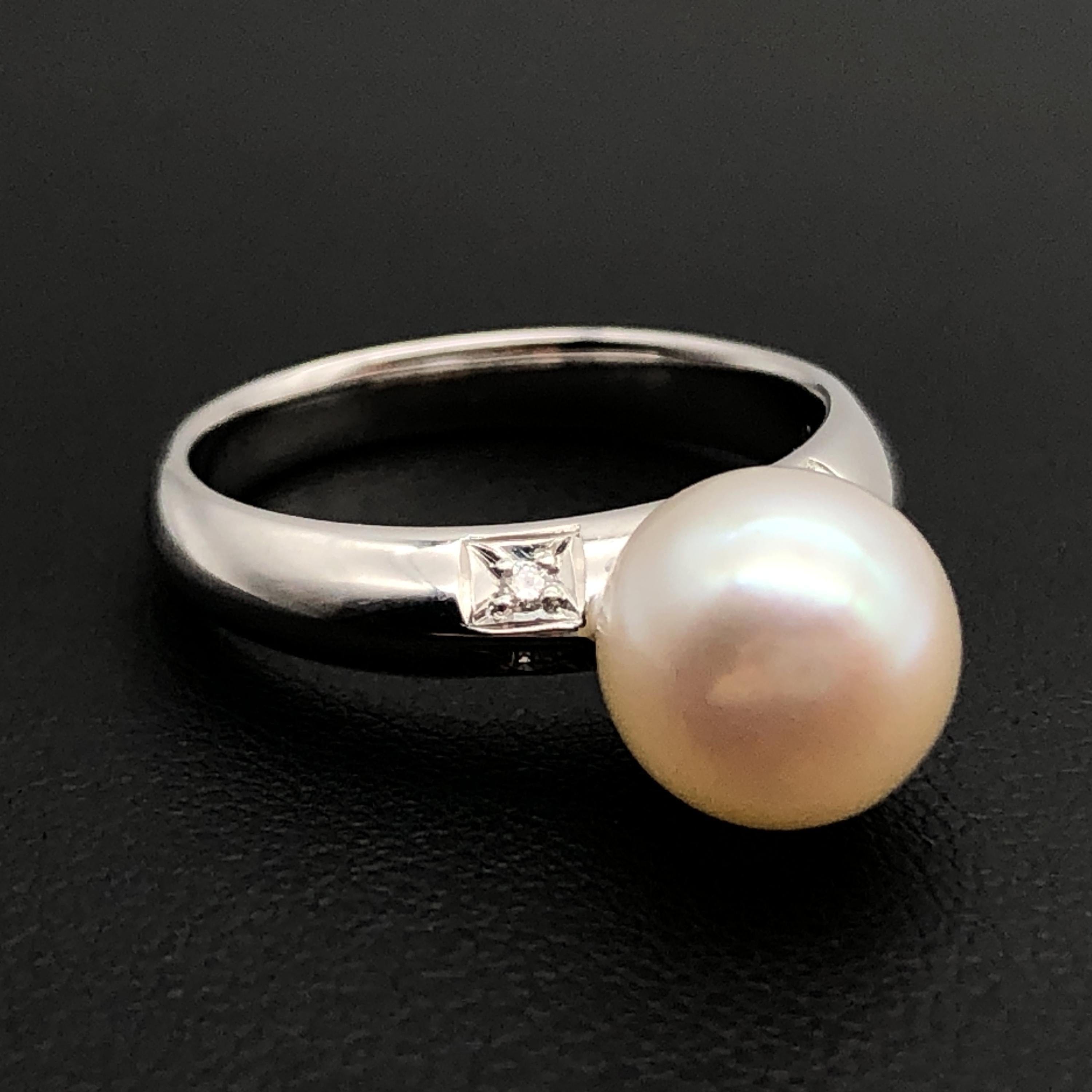 Tasaki Tasaki 1P Pearl & Diamond Ring, P(8.4mm), D(0.03ct), PT900, 6.1g, US Size 5.5 C355053