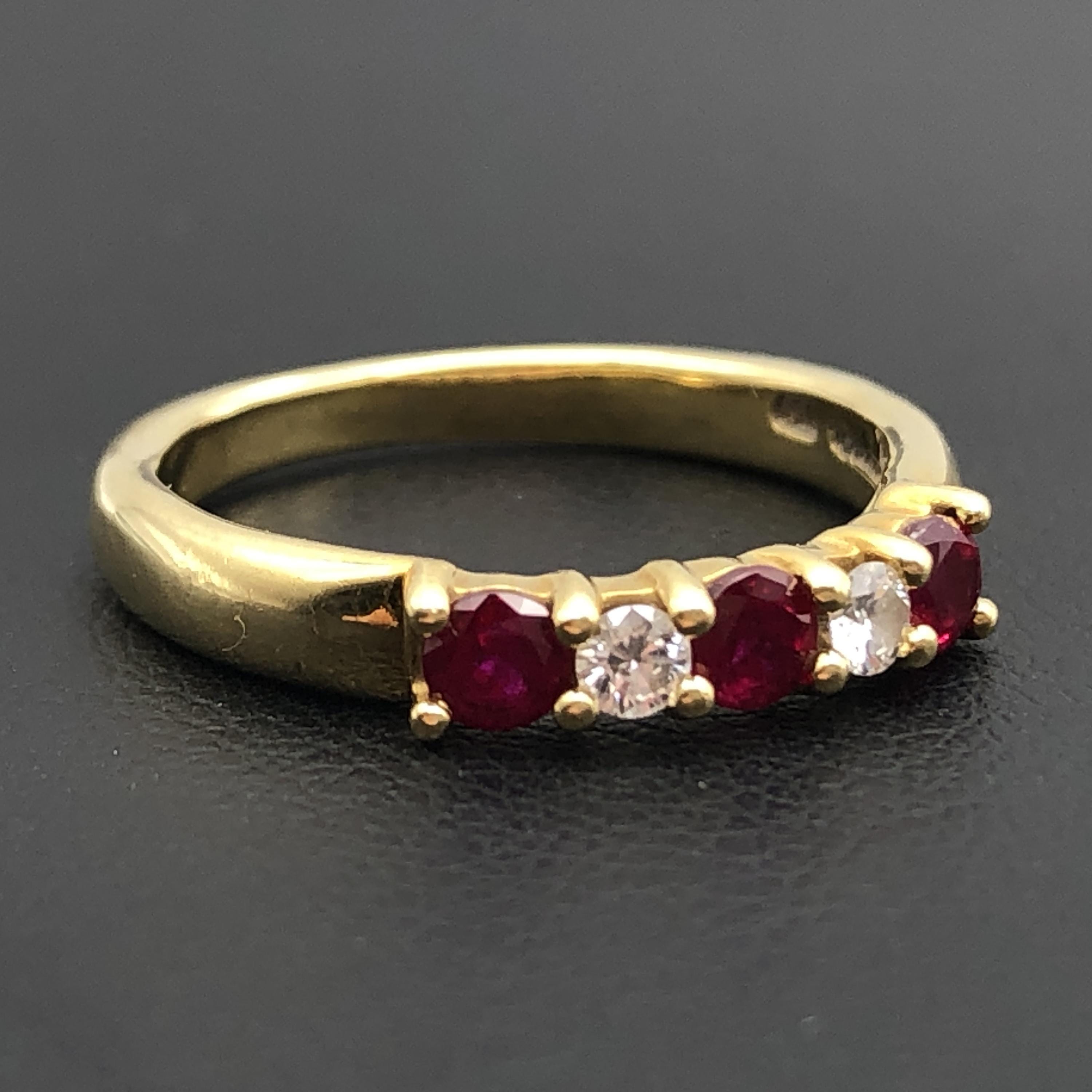 Tiffany & Co. Tiffany & Co. 3P Ruby & 2P Diamond Ring, YG750, 3.3g, US Size 5 C366222