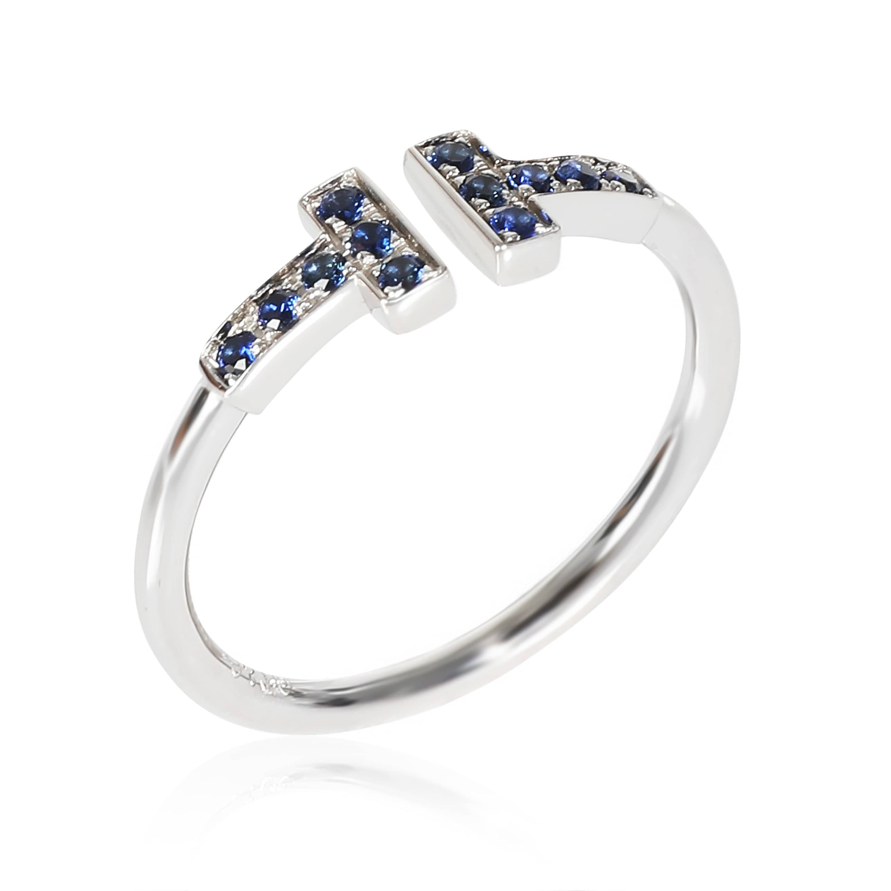 Tiffany & Co. T Wire Blue Sapphire Ring in 18k White Gold 0.14 CTW