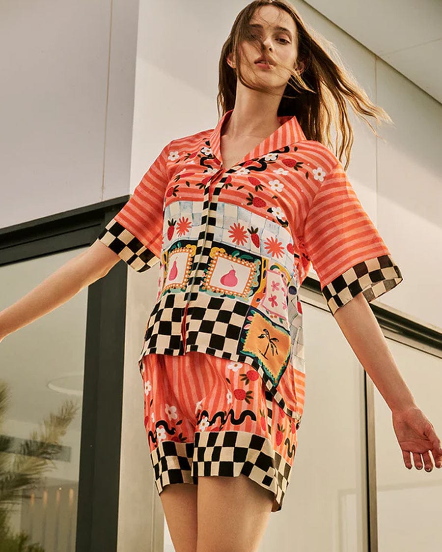 Tiya Eden Clementine Co-Ord - Orange Half-Sleeved Shirt and Shorts Set