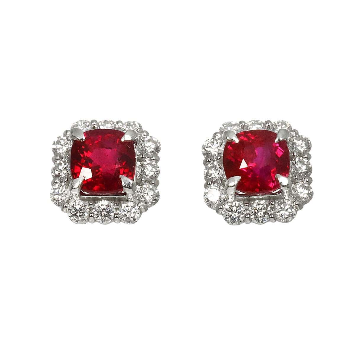 Unbranded Ruby 1.01ct/1.00ct Diamond 0.25ct/0.25ct Pt Earrings Pierced 90320848