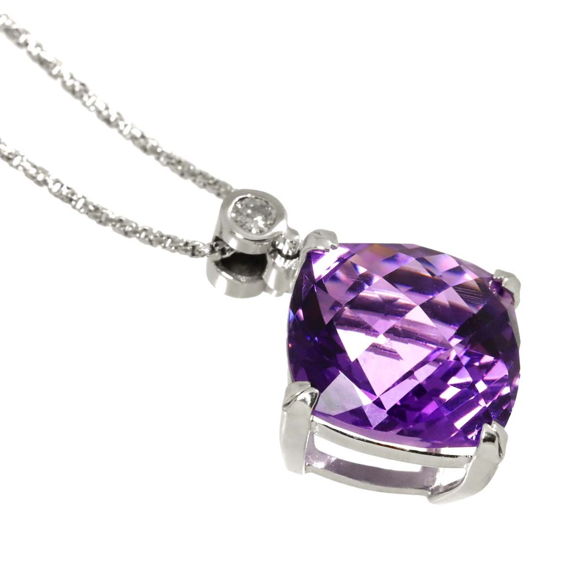 Unbranded Amethyst 4.41ct Diamond 0.03ct Necklace 18K WG White Gold 750 90291208
