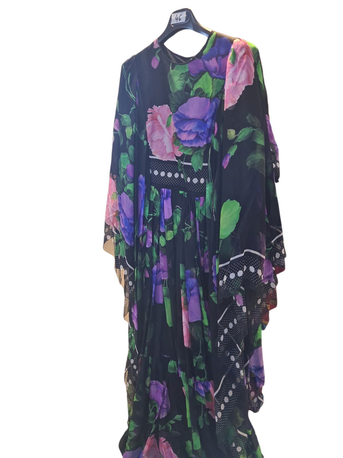 Dolce & Gabbana Dress Maxi Black Flowers Polka Dot DG4049B